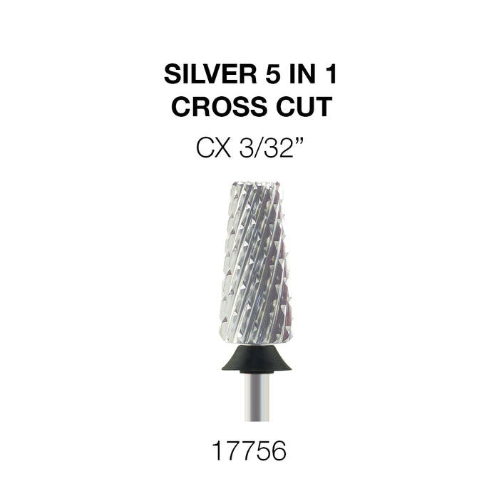 Cre8tion Silver 5 in 1 Nail Filing Bit - 3/32" Cross Cut