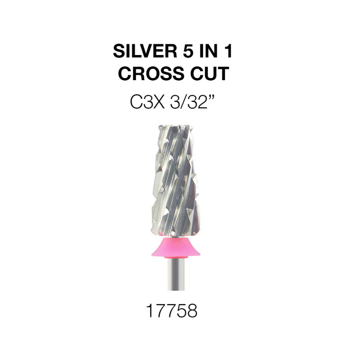 Cre8tion Silver 5 in 1 Nail Filing Bit - 3/32" Cross Cut