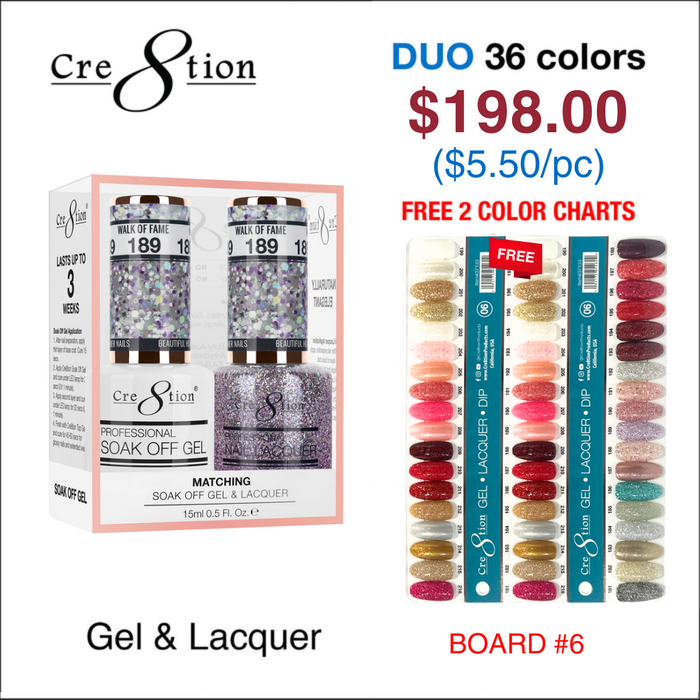 Cre8tion Matching Color - 36 colors Board 6 #181-#216 w/ 2 Color Chart