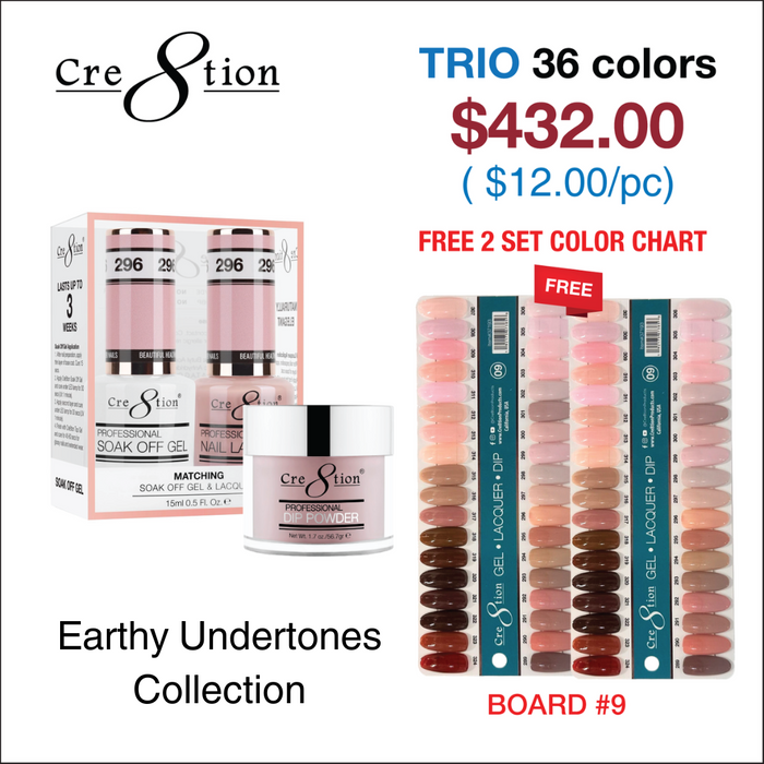 Cre8tion Matching Color - Earthy Undertones Collection - 36 Colors w/ 2 Color Chart