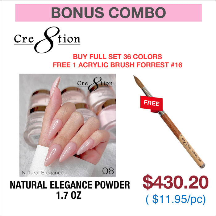 Cre8tion Natural Elegance Powder 1.7oz - Compre el juego completo 21 colores gratis 1 pincel acrílico Forrest #16