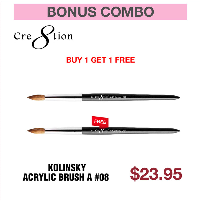 (BOGO) Cre8tion Kolinsky Acrylic Brush A #08 - Add 1, Get 1 Free