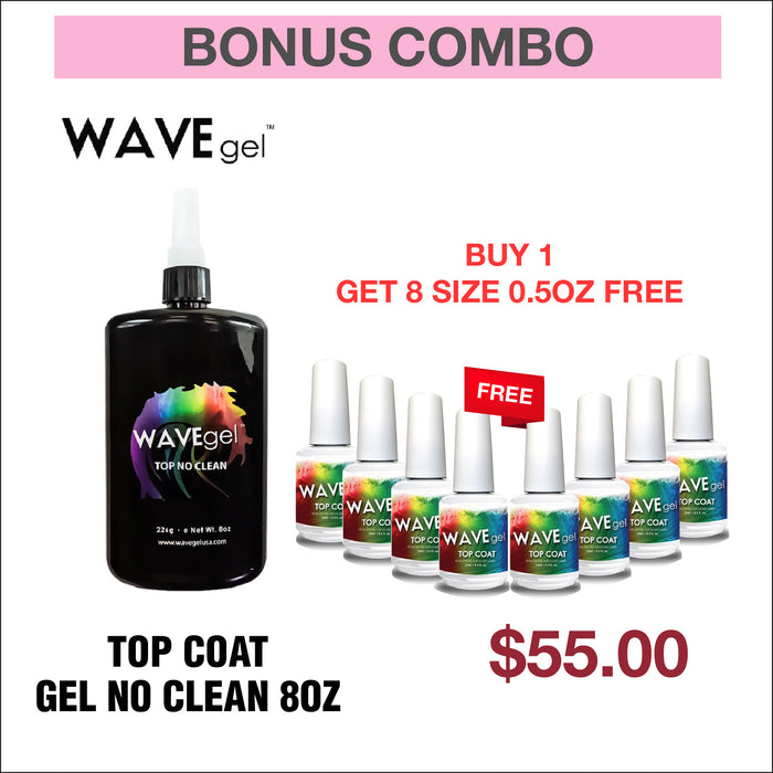 Bonus Combo - WaveGel Top Coat Gel No Clean 8oz - Compre 1 Obtenga 8 Tamaño 0.5oz Gratis