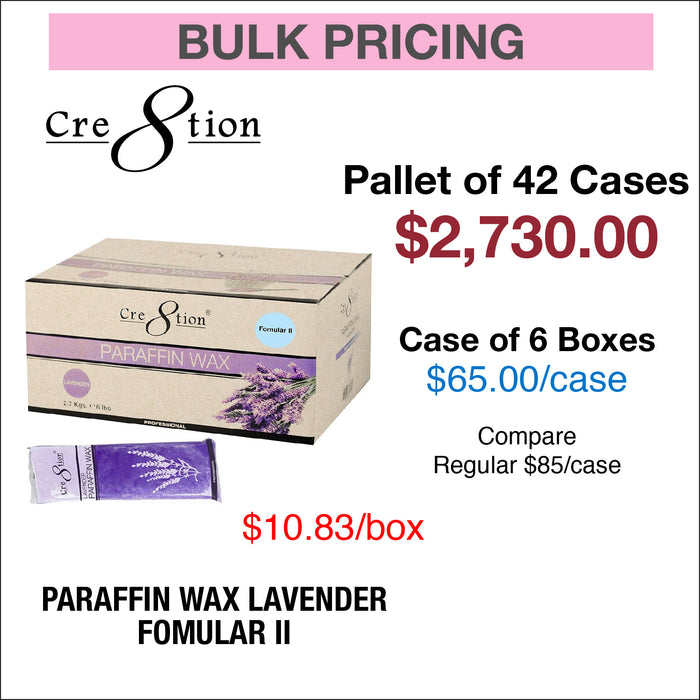 Cre8tion Paraffin Wax Lavender Fomular II - Paleta de 42 cajas, caja de 6 bolsas