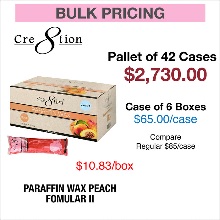 Cre8tion Paraffin Wax Peach Fomular II - Paleta de 42 cajas, caja de 6 bolsas