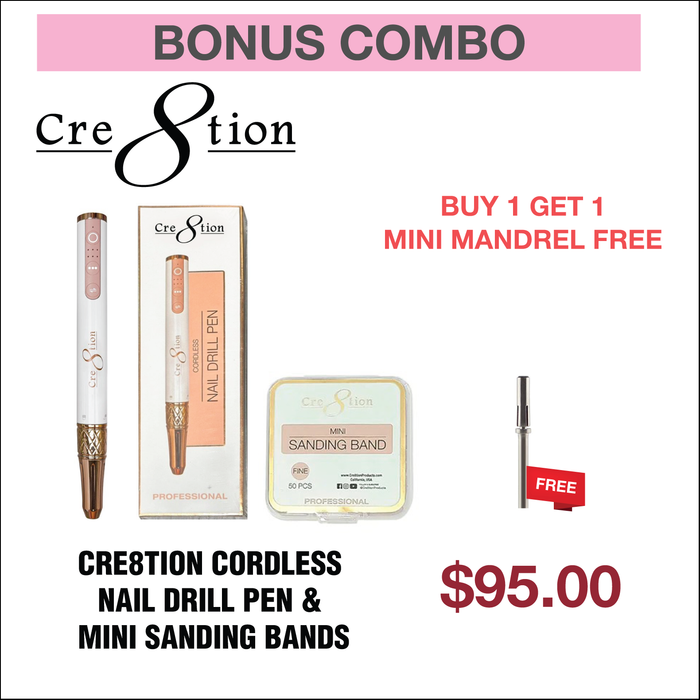 (Bonus Combo) Cre8tion Cordless Nail Drill Pen & Mini Sanding Bands - Get 1 Mini Mandrel #17728 Free