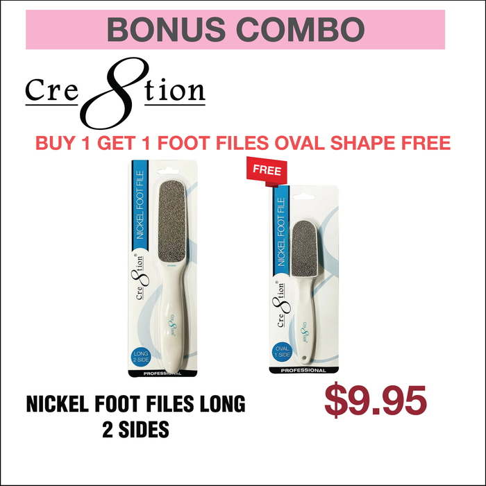 (Bonus Combo) Cre8tion Nickel Foot Files Long 2 sides #28021 - Buy 1 Get 1 Foot Files Oval 1 side #28028 Free