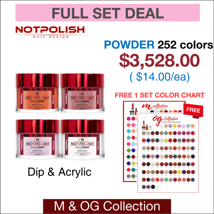 NotPolish Matching Powder 2oz - Colección M &amp; OG - Juego completo de 252 colores con 1 tabla de colores