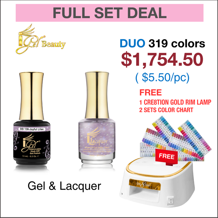 iGel Duo Matching color - Full set 319 colors w/ 2 sets Color Chart & 1 Cre8tion Gold Rim Lamp