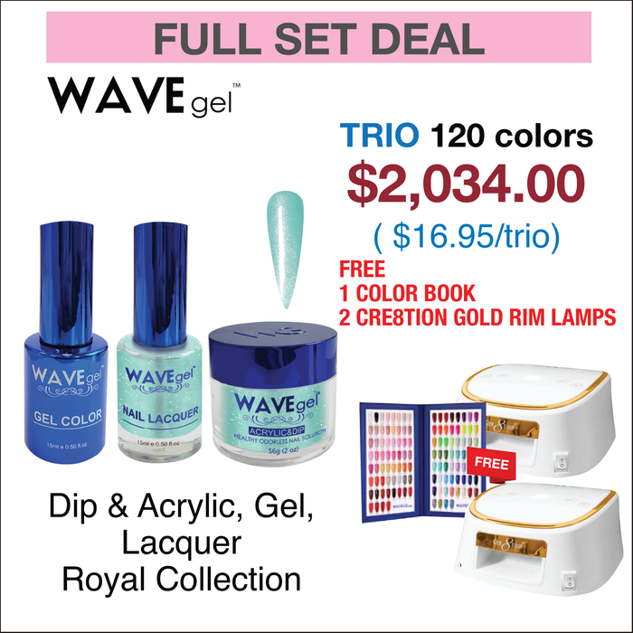 Wavegel Trio Matching Color - Royal Collection - Juego completo de 120 colores con 2 Cre8tion White con lámparas con borde dorado