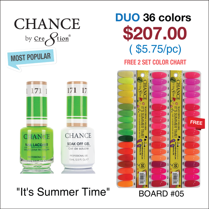 Chance Matching Color Gel & Nail Lacquer 0.5oz - 36 Colors #145 - #180 - It’s Summer Time Collection w/ 2 set Color Chart