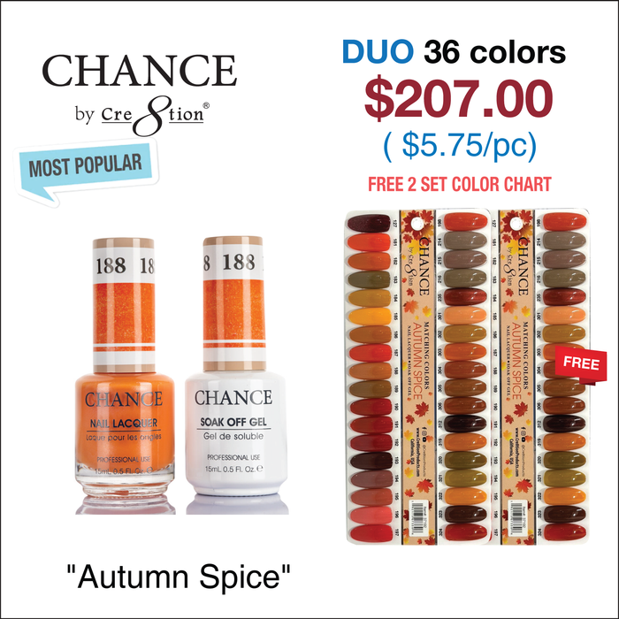 Chance Matching Color Gel & Nail Lacquer 0.5oz - 36 Colors - Hello Autumn Collection w/ 2 sets Color Chart