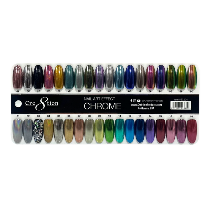 Cre8tion Chrome Nail Art Effect 1g - Full set 54 colors w/ 6 Top Diamond 0.5oz