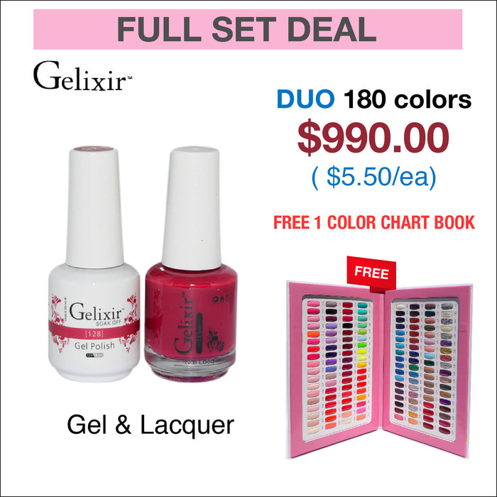 Gelixir Duo Matching Color - Juego completo de 180 colores con 1 libro de gráficos de colores