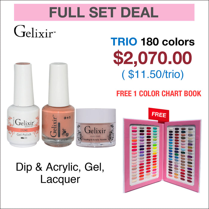 Gelixir Trio Matching Color - Juego completo de 180 colores con 1 libro de gráficos de colores