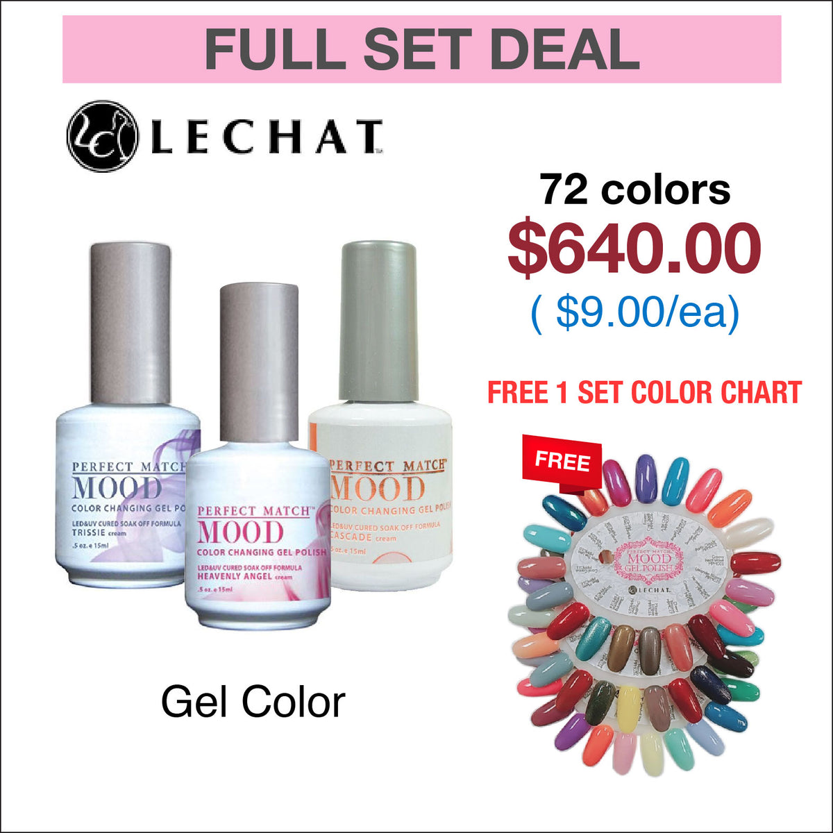 Lechat Perfect Match Mood Changing Gel Color - Full set 72 colors w/ 1 — C8  Nail Supply