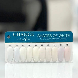 Chance Gel & Nail Lacquer Duo 0.5oz - Shade of White Collection  - Full Set 10 Colors w/ 1 Color Chart