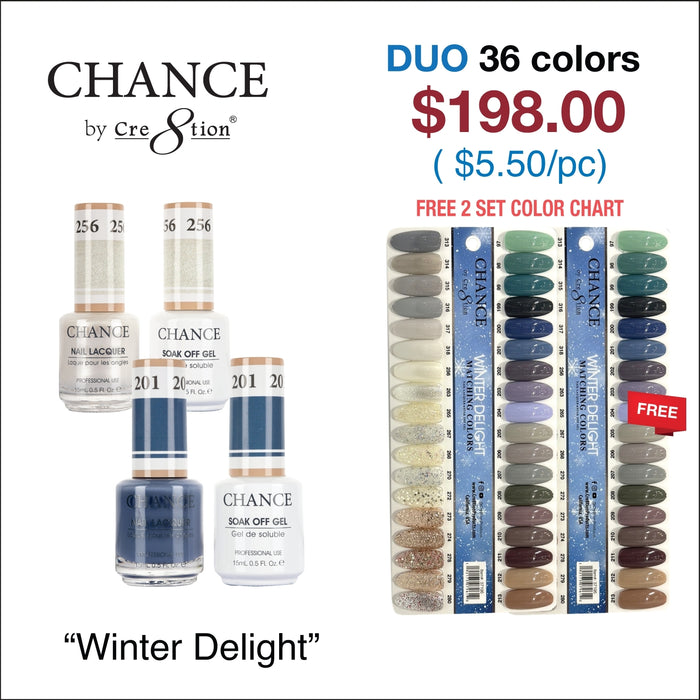 Chance Matching Color Gel & Nail Lacquer 0.5oz - 36 Colors - Winter Delight Collection w/ 2 set Color Chart