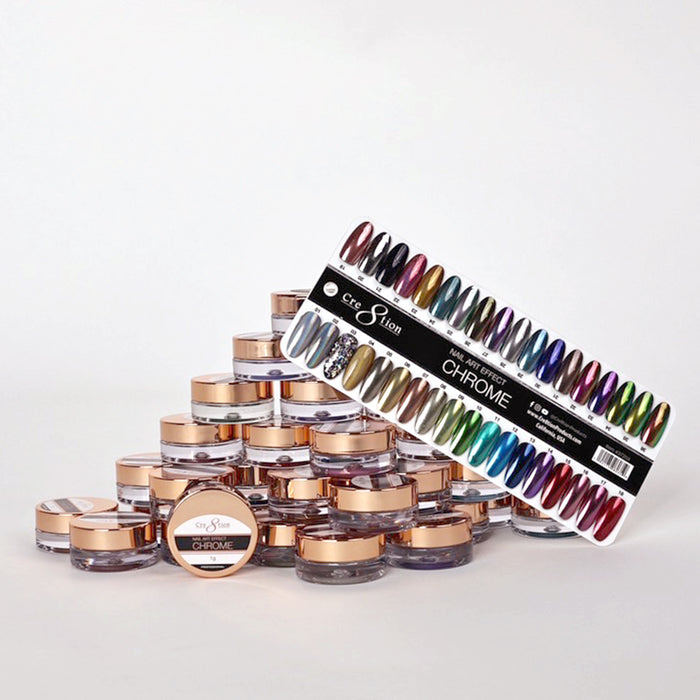 Cre8tion Chrome Nail Art Effect 1g - Full set 36 colors w/ 6 Top Diamond 0.5oz & 1 set Color Chart