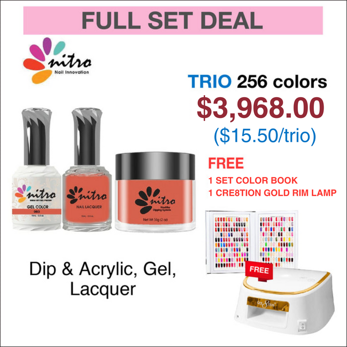 Nitro Trio Matching colors - Full Set 256 Colors  w/ 1 set Color Book & 1 Cre8tion White with Gold Rim Lamp