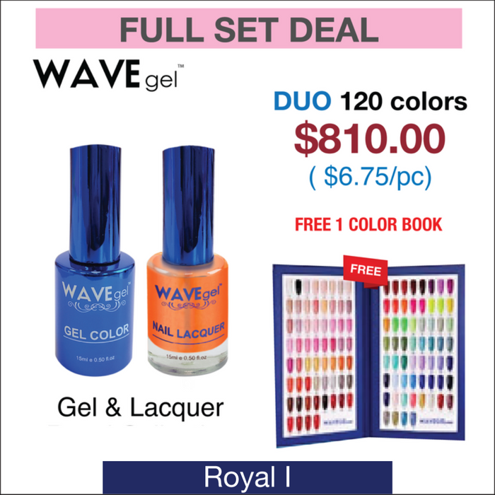 Wavegel Duo Matching Color - Colección Royal - Juego completo de 120 colores con 1 juego Royal Color Book y 1 capa superior de diamante de 0,5 oz