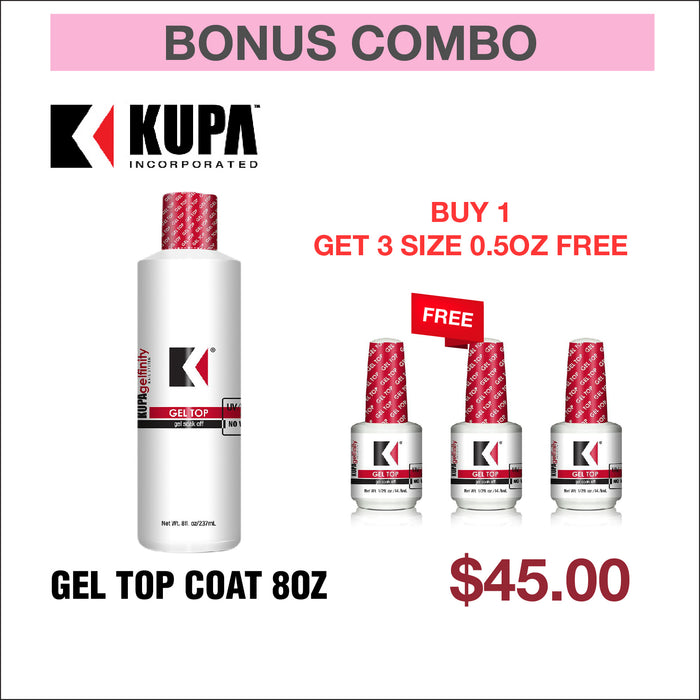 (Bonus Combo) Kupa Gel Top Coat 8oz - Buy 1 Get 3 Size 0.5oz Free