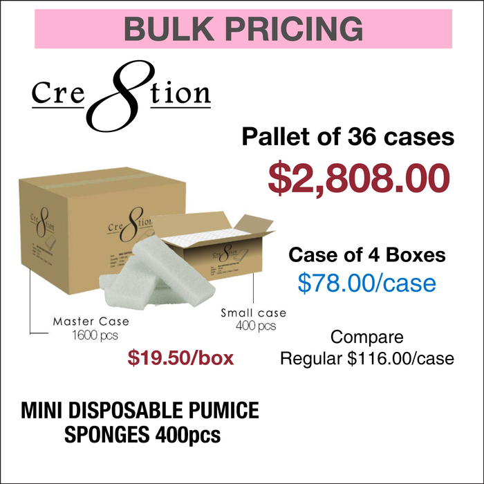 Cre8tion Mini Esponjas Pómez Desechables 400 uds - Palet de 36 cajas