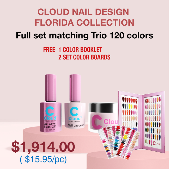 Cloud Nail Design - Florida Collection - Full set Matching Trio 120 colors w/ 1 color booklet & 2 set color boards