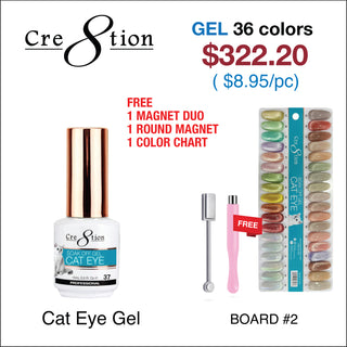 Cre8tion Cat Eye Nude Gel 0.5oz - 36 Colors Board 2 (#37 - #72) w/  1 Round Shape Magnet, 1 Magnet Duo & 1 Color Chart