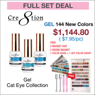 Cre8tion Cat Eye Gel 0.5oz - Full Set 144 Colors W/ 2 Round Magnet, 2 Magnet Duo, 1 Color Chart & 1 Color Book