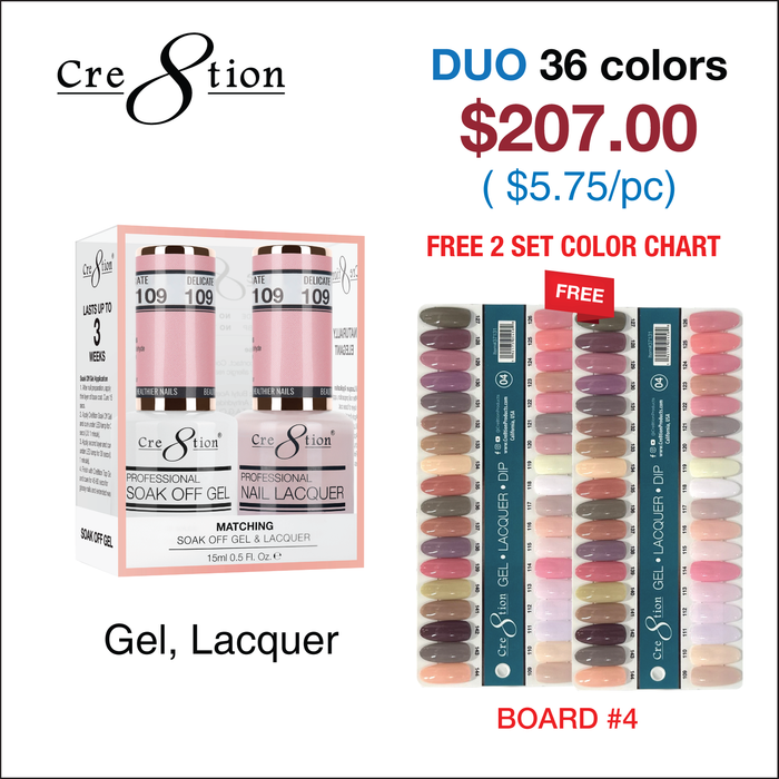 Cre8tion Matching Color - 36 colors Board 4 #109-#144 w/ 2 Color Chart