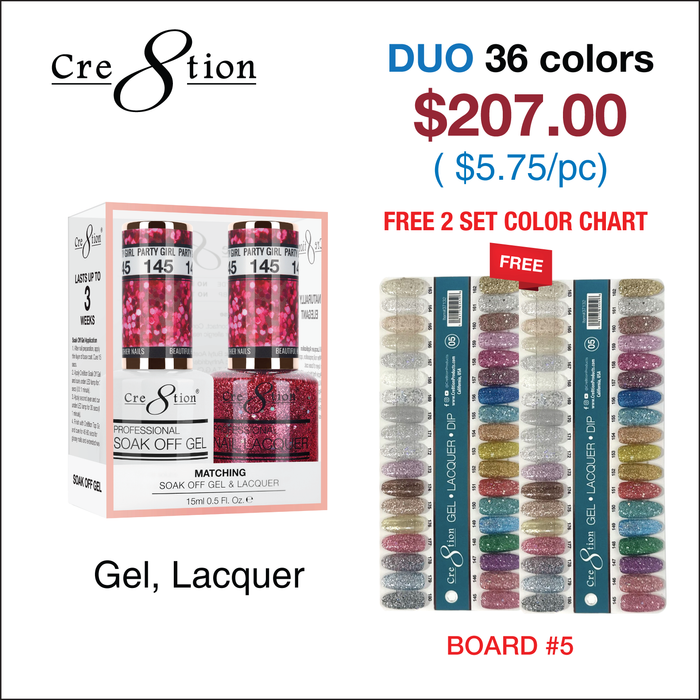 Cre8tion Matching Color - 36 colors Board 5 #145-#180 w/ 2 Color Chart