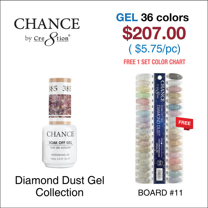 Chance Soak Off Gel 0.5oz - Diamond Dust Collection (#361 - #396) W/ 1 Set Color Chart