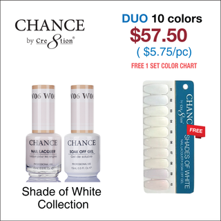 Chance Gel & Nail Lacquer Duo 0.5oz - Shade of White Collection  - Full Set 10 Colors w/ 1 Color Chart