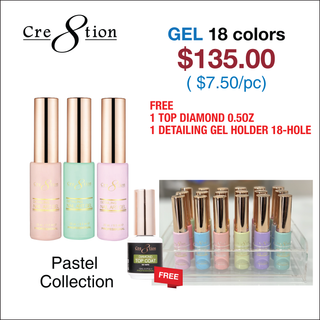 Cre8tion Detailing Nail Art Gel - Pastel Collection (See List) w/ 1 Top Diamond 0.5oz & 1 Detailing Gel Holder