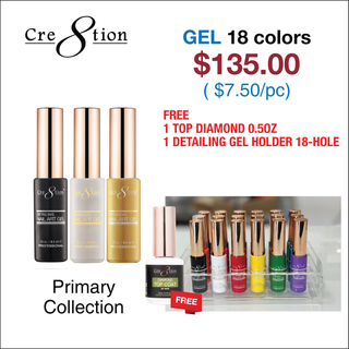 Cre8tion Detailing Nail Art Gel - Primary Collection (See List) w/ 1 Top Diamond 0.5oz & 1 Detailing Gel Holder