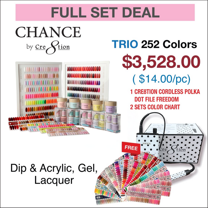 Chance Trio Matching color - Juego completo de 252 colores con 2 juegos de carta de colores y 1 lima inalámbrica Cre8tion Polka Dot Freedom