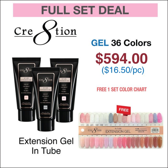 Cre8tion Poly Gel-Extension Gel In Tube 2oz - Full Set 36 colors w/ 1 Set Color Chart