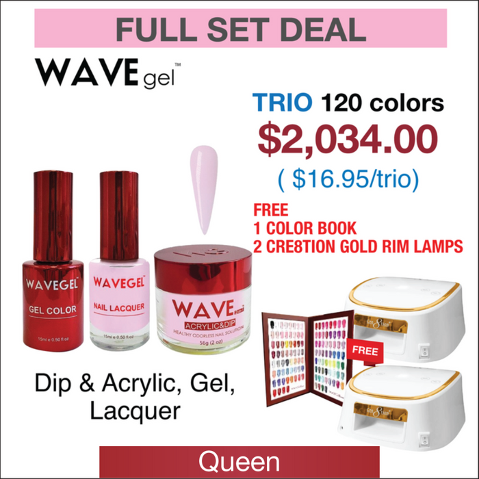 Wavegel Trio Matching Color - Queen Collection - Juego completo de 120 colores con 2 Cre8tion White con lámparas con borde dorado