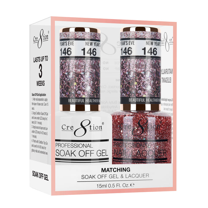 Cre8tion Soak Off Gel Matching Pair 0.5oz 146 NEW YEAR 'S EVE (GLITTER)