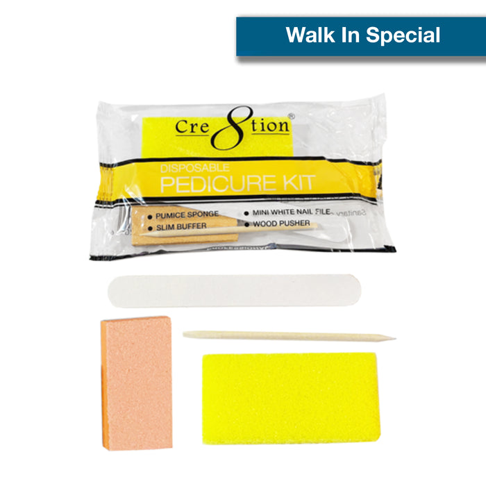 [Walk In Special] Kit desechable Cre8tion A Pedicure: 1 esponja de piedra pómez, 1 minilima de uñas, 1 empujador de madera y 1 pulidor delgado para pies más suaves y suaves