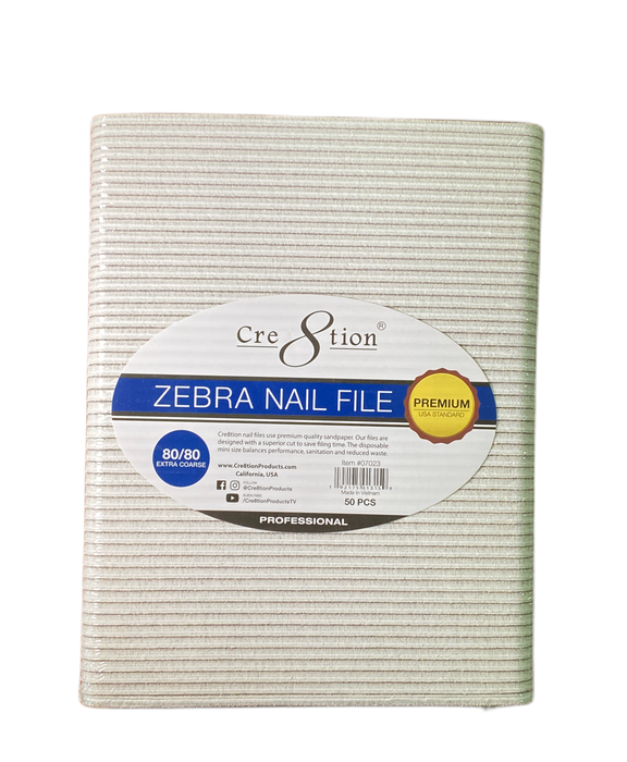 Lima de uñas Cre8tion Regular Zebra Grit - Estándar de EE. UU. (50 uds./paquete)